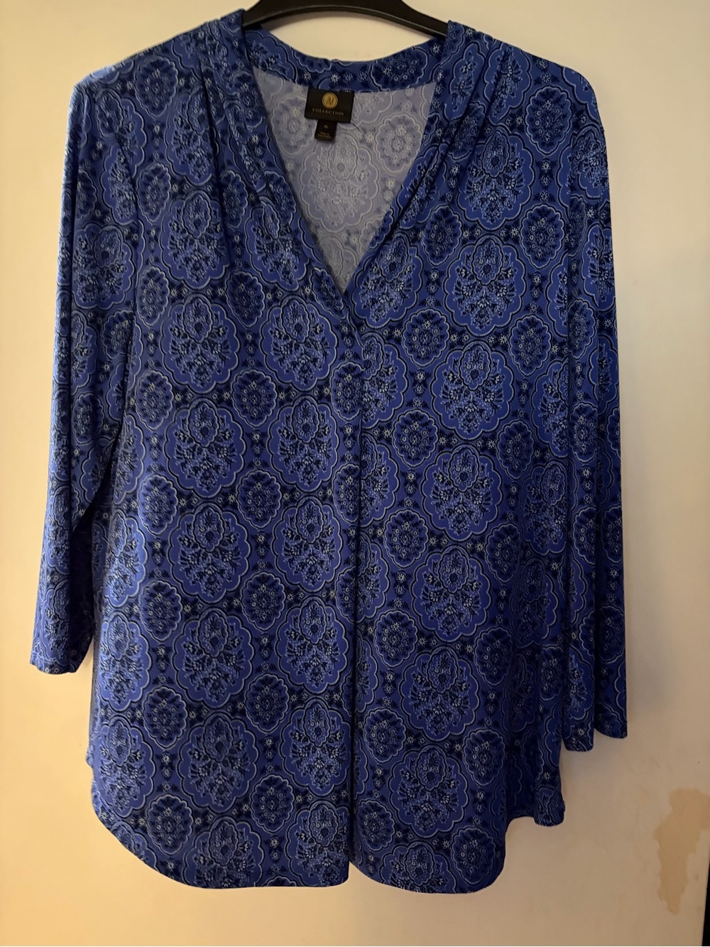 JM Collection Blue Printed V-Neck Tunic